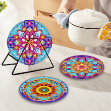 Load image into Gallery viewer, 4 PCS Wooden Diamond Painted Placemats Round Placemat with Holder (Mandala)
