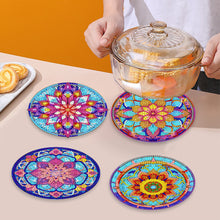 Load image into Gallery viewer, 4 PCS Wooden Diamond Painted Placemats Round Placemat with Holder (Mandala)
