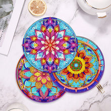 Load image into Gallery viewer, 4 PCS Wooden Diamond Painted Placemats Round Placemat with Holder (Mandala)
