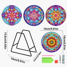 Load image into Gallery viewer, 4 PCS Wooden Diamond Painted Placemats Round Placemat with Holder (Mandala)
