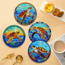 Load image into Gallery viewer, 4 PCS Wooden Diamond Painted Placemats Round Placemat with Holder (Sea Turtle)
