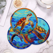 Load image into Gallery viewer, 4 PCS Wooden Diamond Painted Placemats Round Placemat with Holder (Sea Turtle)
