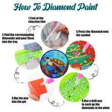 Load image into Gallery viewer, 4 PCS Wooden Diamond Painted Placemats Round Placemat with Holder (Sea Turtle)
