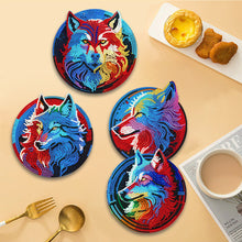 Load image into Gallery viewer, 4 PCS Wooden Diamond Painted Placemats Round Placemat with Holder (Wolf)
