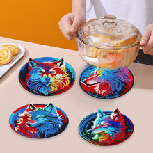 Load image into Gallery viewer, 4 PCS Wooden Diamond Painted Placemats Round Placemat with Holder (Wolf)
