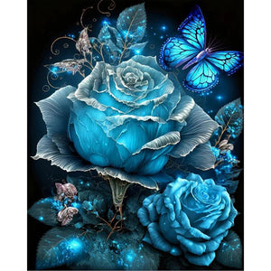 Blue Fantasy Rose 40*50CM (canvas) Full AB Round Drill Diamond Painting