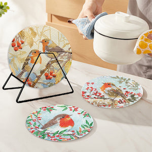 4 PCS Acrylic Lovebird Diamond Painted Placemat Thermal Insulation Placemat
