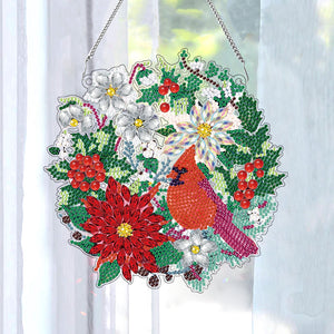 Christmas Special Shaped+Round Diamond Painting Art Wall Decor Wreath (Cardinal)