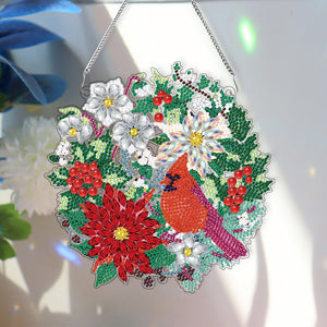 Christmas Special Shaped+Round Diamond Painting Art Wall Decor Wreath (Cardinal)