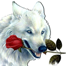 Load image into Gallery viewer, White Wolf 25x25cm(canvas) partial round drill diamond painting
