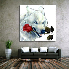 Load image into Gallery viewer, White Wolf 25x25cm(canvas) partial round drill diamond painting
