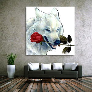 White Wolf 25x25cm(canvas) partial round drill diamond painting