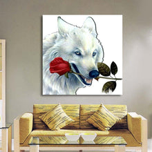 Load image into Gallery viewer, White Wolf 25x25cm(canvas) partial round drill diamond painting
