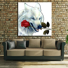 Load image into Gallery viewer, White Wolf 25x25cm(canvas) partial round drill diamond painting
