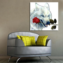 Load image into Gallery viewer, White Wolf 25x25cm(canvas) partial round drill diamond painting
