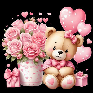 Love Rose Bear 30*30CM (canvas) Full Round Drill Diamond Painting