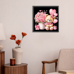 Love Rose Bear 30*30CM (canvas) Full Round Drill Diamond Painting