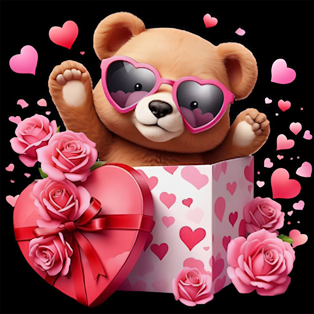 Love Rose Bear 30*30CM (canvas) Full Round Drill Diamond Painting