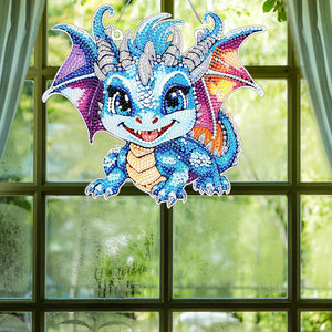 Acrylic Single-Sided DIY Diamond Painting Hanging Pendant (Blue Dinosaur Baby)