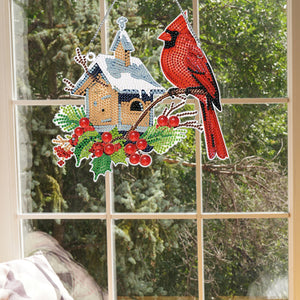 Acrylic Single-Sided DIY Diamond Painting Hanging Pendant (Bird House Cardinal)