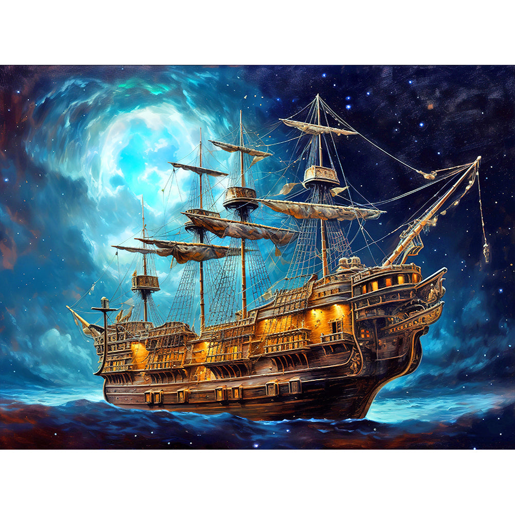 Sea Sailing Boat 40*30CM (canvas) Full Round Drill Diamond Painting