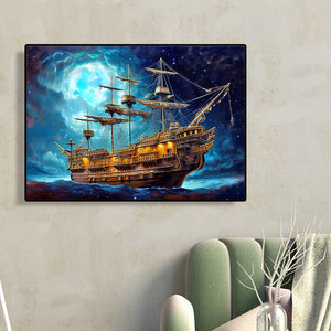 Sea Sailing Boat 40*30CM (canvas) Full Round Drill Diamond Painting