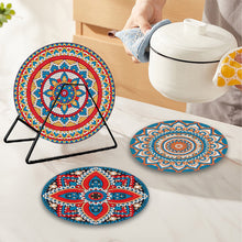 Load image into Gallery viewer, 4 PCS Acrylic Mandala Diamond Painted Placemats Round Placemat with Holder
