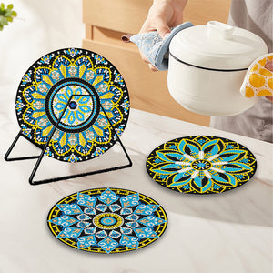 4 PCS Acrylic Mandala Diamond Painted Placemats Round Placemat with Holder