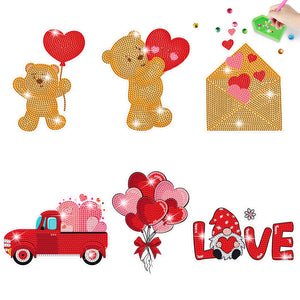 6 Pcs Valentine Diamond Painting Sticker Gem Sticker for Boy Girls Gift (Bear)