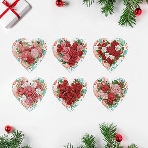 6 Pcs Christmas Special Shape Diamond Painting Greeting Card Kit (Heart Rose)