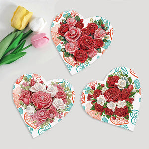 6 Pcs Christmas Special Shape Diamond Painting Greeting Card Kit (Heart Rose)