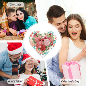 6 Pcs Christmas Special Shape Diamond Painting Greeting Card Kit (Heart Rose)