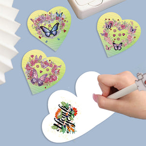 6 Pcs Christmas Special Shape Diamond Painting Greeting Card (Heart Butterfly)