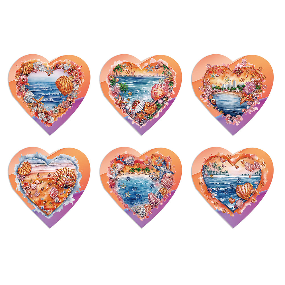 6 Pcs Christmas Special Shape Diamond Painting Greeting Card Kit (Heart Sea)