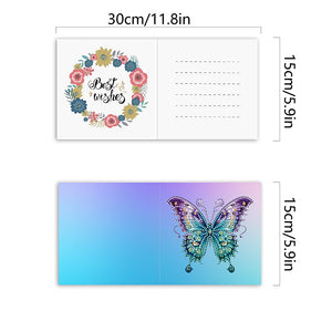 6 Pcs Christmas Butterfly Special Shape Diamond Painting Greeting Card Kit(Blue)