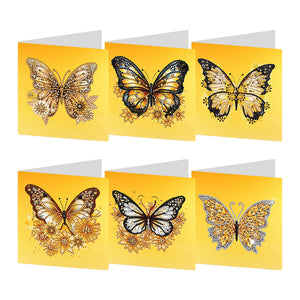 6Pcs Christmas Butterfly Special Shape Diamond Painting Greeting Card (Yellow)