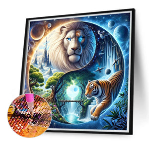 Yin Yang Diagram White Lion And Tiger 40*40CM (canvas) Full Round Drill Diamond Painting