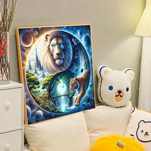 Yin Yang Diagram White Lion And Tiger 40*40CM (canvas) Full Round Drill Diamond Painting