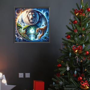 Yin Yang Diagram White Lion And Tiger 40*40CM (canvas) Full Round Drill Diamond Painting