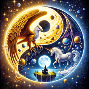 Yin Yang Diagram Eagle And Unicorn 40*40CM (canvas) Full Round Drill Diamond Painting