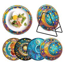 Load image into Gallery viewer, 4Pcs Acrylic Diamond Painted Placemats Tableware Mat with Holder(Moon and Stars)
