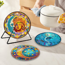 Load image into Gallery viewer, 4Pcs Acrylic Diamond Painted Placemats Tableware Mat with Holder(Moon and Stars)
