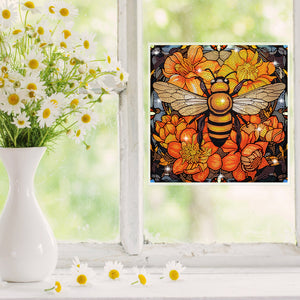 Diamond Painting Sticker Gem Sticker for Kid Gift30x30cm(Stain Glass Bee Flower)