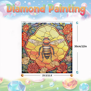 Diamond Painting Sticker Gem Sticker for Kid Gift 30x30cm (Stain Glass Bee Rose)