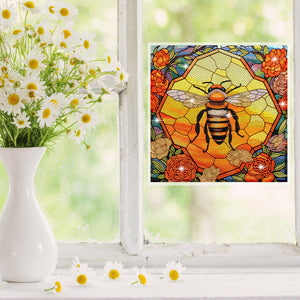 Diamond Painting Sticker Gem Sticker for Kid Gift 30x30cm (Stain Glass Bee Rose)