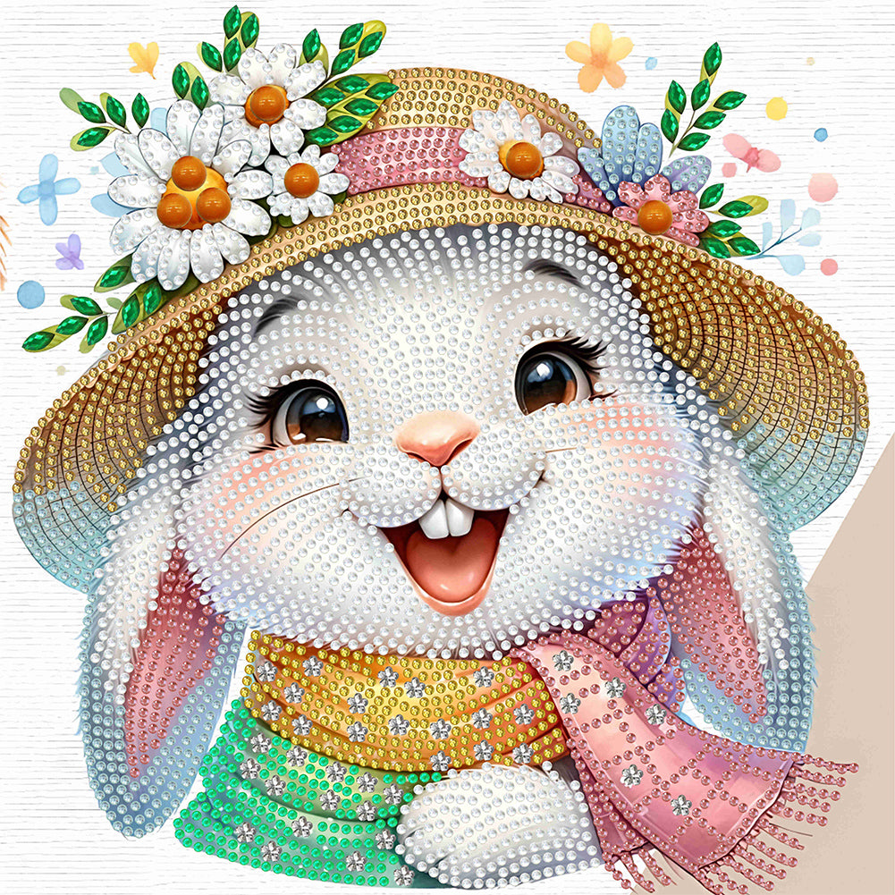 Little Rabbit With Flowers 30*30CM (canvas) Partial Special-Shaped Drill Diamond Painting