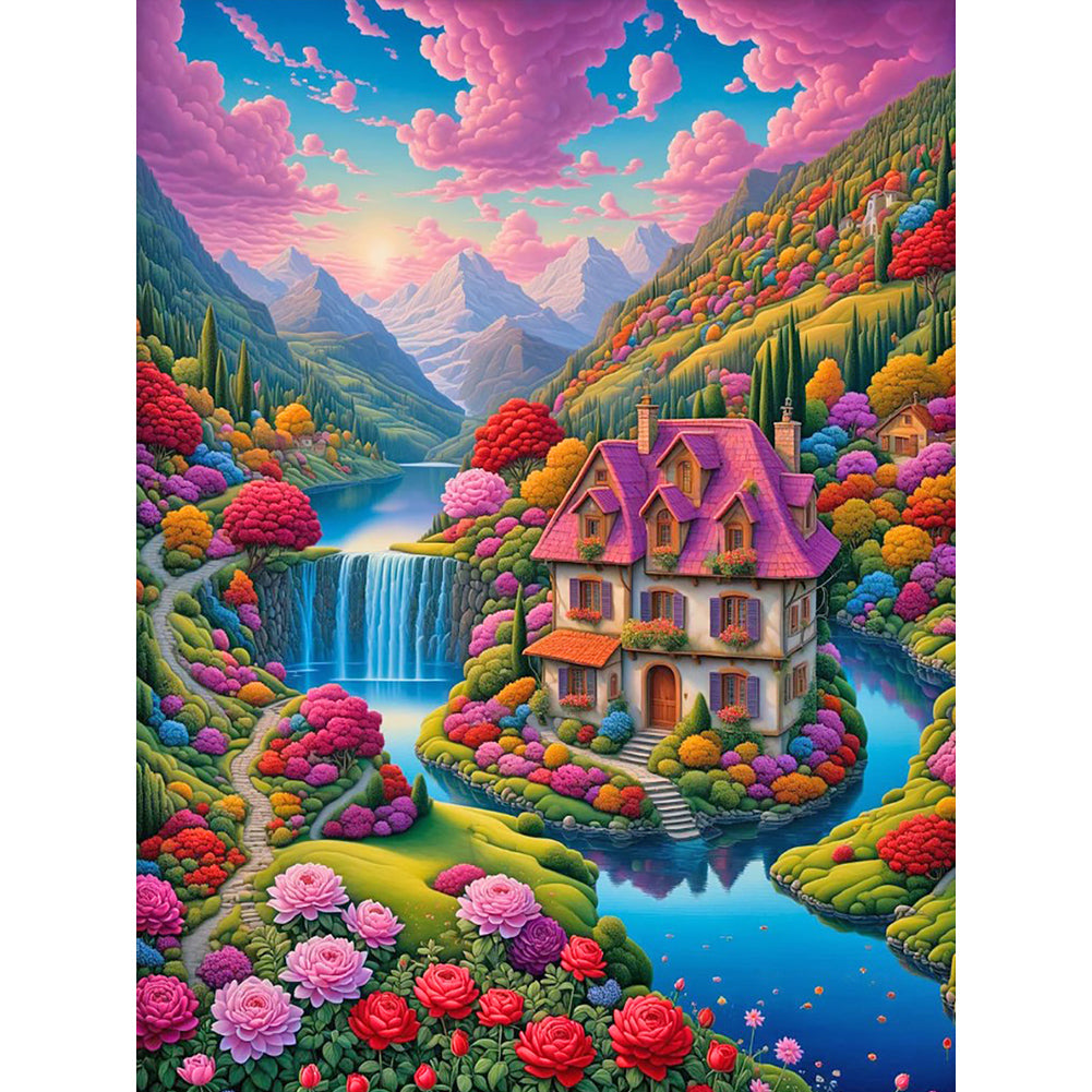 Garden House 30*40CM (canvas) Full Round Drill Diamond Painting