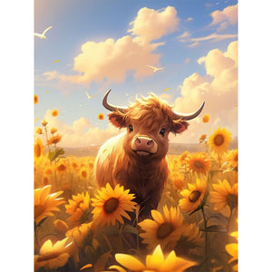 Cows In The Sunflower Field 30*40CM (canvas) Full Round Drill Diamond Painting