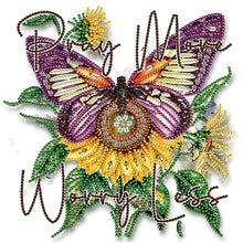 Load image into Gallery viewer, Butterfly Sunflower Calligraphy And Painting 30*30CM (canvas) Partial Special-Shaped Drill Diamond Painting
