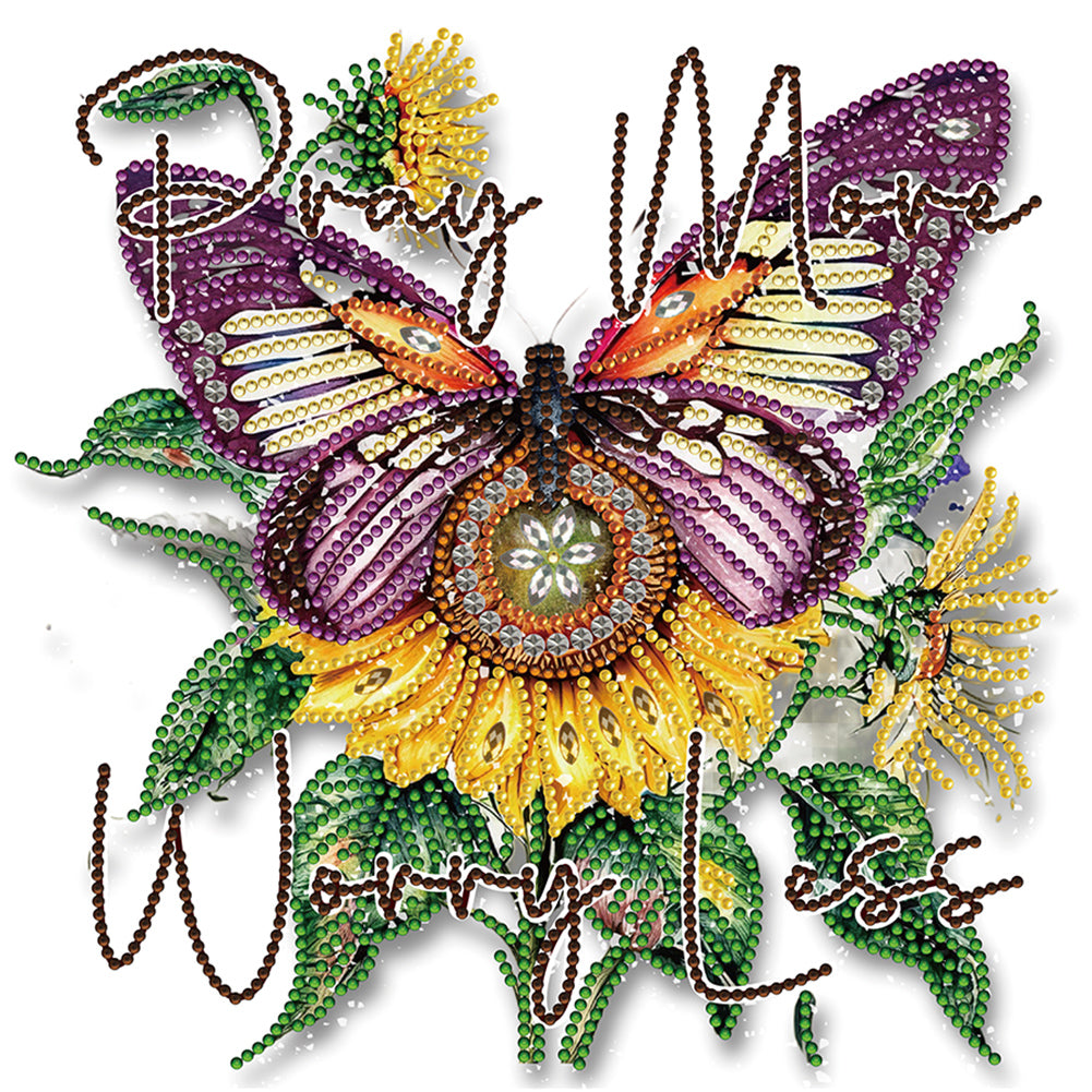 Butterfly Sunflower Calligraphy And Painting 30*30CM (canvas) Partial Special-Shaped Drill Diamond Painting